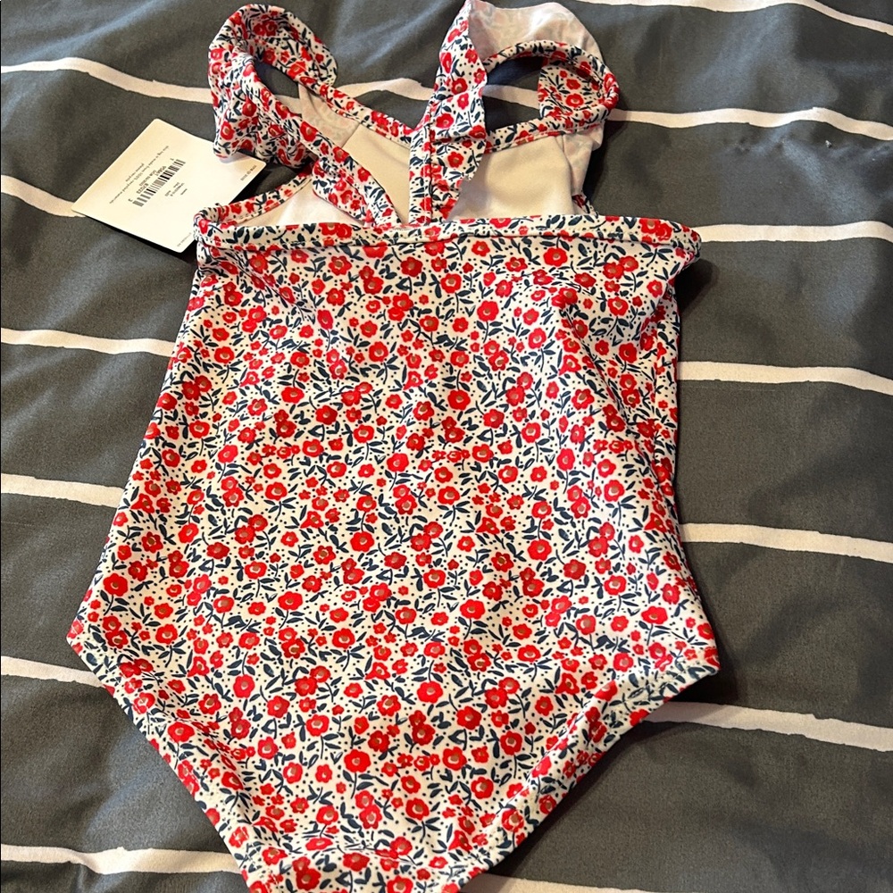 Kids Floral One Piece Swimsuit - Red and White - Picture 5 of 6